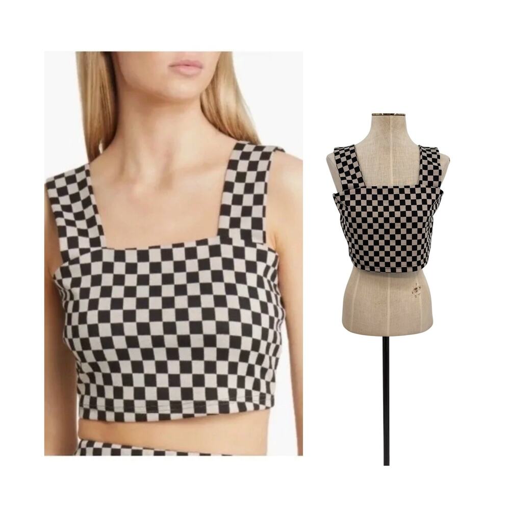 Dressed in Lala Checkerboard Crop Tank Top Black White NWT Size Large